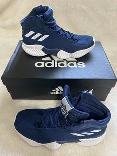 Adidas Mens Pro Bounce 2018 AH2666 Blue White Basketball Shoes Sneakers Size 6. Adidas Mid-top Synthetic Basketball Shoes, Adidas Basketball Shoes For Training, Adidas High-top Basketball Shoes For Sports, Adidas Sporty Basketball Shoes In Synthetic, Adidas Logo Lace-up Training Basketball Shoes, Adidas Lace-up Basketball Training Shoes, Durable Adidas Basketball Shoes, Sportswear Basketball Shoes With Boost Midsole For Training, Adidas Basketball Shoes With Boost Midsole