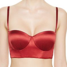 New La Perla Silk Flair Bandeau Bra Underwired, Padded Cups. Adjustable, Detachable Straps. The Inner Silicon Strip Guarantees Perfect Comfort, Even When Worn Strapless. 6% Elastane 94% Silk Lining: 100% Nylon Padding: 14% Cotton 86% Polyester Size 36b Price $332 Offers Welcome Red Bandeau Tube Top For Evening, Fitted Satin Bra With Removable Pads, Strapless Padded Corset, Red Bandeau Tube Top With Built-in Bra, Fitted Tube Top With Padded Cups, Strapless Evening Bra With Removable Pads, Strapless Padded Fitted Bra, Strapless Bra With Removable Pads For Evening, Red Strapless Tube Top With Built-in Bra