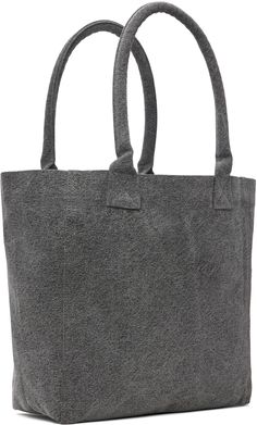 Cotton canvas tote in gray. · Fading throughout · Rolled shoulder straps · Logo embroidered at face · Open throat · Unlined · H12.5 x W19.5 x D5 Supplier color: Grey Gray Canvas Shoulder Bag With Leather Handles, Gray Tote Canvas Bag For Shopping, Gray Canvas Tote Bag, Gray Canvas Tote Bag For Shopping, Rectangular Gray Canvas Bag, Gray Canvas Shopping Bag, Canvas Tote Shoulder Bag With Silver-tone Hardware, Small Tote, In Depth