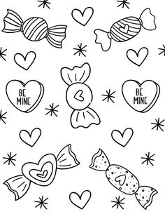 valentine's day coloring pages with hearts and candy