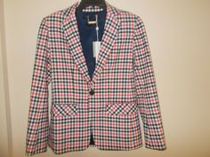 NWT $398 Trina Turk Habanero 2 Printed Blazer Jacket Navy Front Button Closure  Back Vent Shell: 61% Polyester; 34% Viscose; 3% Elastane Lining: 94% Polyester; 6% Spandex sz 0 100% Authentic No returns are accepted Spring Long Sleeve Houndstooth Blazer, Spring Single-breasted Plaid Blazer, Spring Single Breasted Plaid Blazer, Spring Houndstooth Long Sleeve Blazer, Spring Houndstooth Blazer With Long Sleeves, Spring Houndstooth Pattern Long Sleeve Blazer, Spring Tailored Plaid Blazer, Spring Fitted Houndstooth Blazer, Tailored Plaid Tweed Jacket For Spring