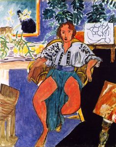 a painting of a woman sitting in a chair