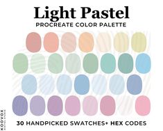 the light pastel procreate color palette is shown in various colors and sizes