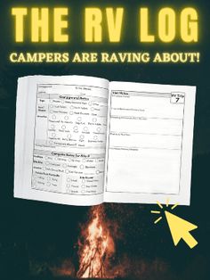 the rv log book is open on fire