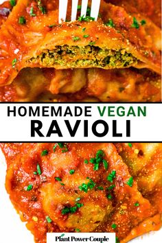 homemade vegan ravioli recipe with spinach and parmesan cheese on top