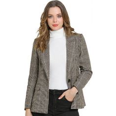 Allegra K Women's Boyfriend Notched Lapel One Button Houndstooth Blazer Jacket : Target Tailored Winter Blazer For Office, Fall Office Wear Tweed Jacket With Suit Collar, Fall Business Blazer For Office Lady, Office Lady Blazer For Business In Fall, Office Lady Style Business Blazer For Fall, Winter Office Lady Blazer, Fall Office Lady Blazer, Fall Business Casual Button-up Tweed Jacket, Single-breasted Plaid Blazer With Lapel Collar