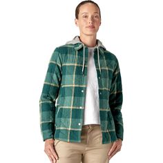 Perfect for fall, we like the Hooded Flannel Shirt because Dickies uses a synthetic lining for warmth and a DWR finish on the fabric that keeps us dry in light rain. Plaid Cotton Outerwear For Outdoor, Plaid Cotton Outerwear With Fleece Lining, Plaid Outerwear For Fall Outdoor Activities, Plaid Cotton Outerwear For Outdoor Activities, Casual Fleece-lined Shacket For Cold Weather, Casual Shacket With Fleece Lining For Cold Weather, Casual Plaid Outerwear With Fleece Lining, Casual Shacket With Fleece Lining For Outdoor, Shirt Jacket Womens