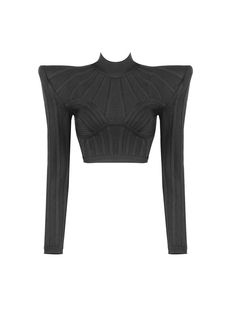 Charlotte Blacktop, textured Rayon, turtleneck, structured shoulders, long sleeves, zip fastening in back Fabric: 90% Rayon , 9% Nylon Bandage Crop Top, Crop Top Casual, Lady Grey, Elegant Fashion, Full Sleeve, Fashion Tees, Types Of Collars, Sweat Shirt, Long Sleeve Tshirt