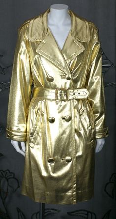 Glamorous Vintage Gold Lame Trench, 1960s Gold Lame, Covered Buttons, Vintage Gold, Duster Coat, Trench Coat, 1960s, Buckle, Fashion Outfits, For Sale