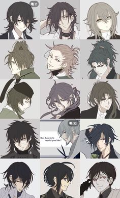 many different anime characters with long hair and black hair, all looking like they're from