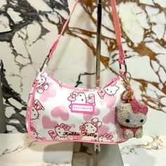 Adorable Purse With Jumbo Keychain Hello Kitty Loungefly Purses, Pink Hello Kitty Rectangular Bag, Hello Kitty Coin Purse, Vintage Hello Kitty Purse, Hello Kitty Bag Charm, Hello Kitty Purse, Plush Backpack, Pink Ladies, Shoulder Bags