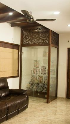 bedroom decor diy ideas creative Morden Pooja Room, Living Room With Pooja Unit, Pooja Room Ideas Indian In Hall, Temple Design For Home Living Rooms, Small Pooja Room In Living Room, Mandir Partition In Living Room, Latest Pooja Room Designs, Bedroom Decor Diy Ideas, Farmhouse Feature Wall