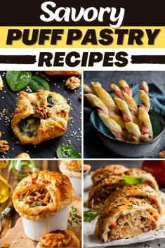 savory puff pastry recipe collage with different pictures and text overlays