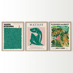 three posters with different types of flowers on them