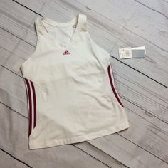 Adidas Womens Fitted Racer Back Tank Top Active Wear Size L Large Nwt White Plum There Are A Couple Of Spots Shown In Photos On The Back Of The Shirt. Measurements Laying Flat Across Are Approximately: Bust Armpit To Armpit: 17" Length Front Shoulder To Bottom Hem: 24.5" Adidas Fitted Sleeveless Tank Top, Adidas Sleeveless Fitted Tank Top, Fitted Sleeveless Adidas Tank Top, White Stretch Racerback Top, Adidas Tank Top For Summer Sports, Adidas Summer Workout Tops, Adidas Sporty Summer Tank Top, Adidas White Athleisure Top, Adidas Sporty Cotton Tank Top