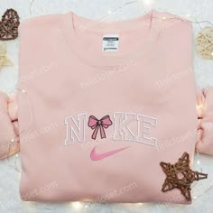 Coquette Pink Bow x Nike Embroidered Shirt & Hoodie: Perfect Gift for Girls Nike Inspired Nike Inspired, Bow Embroidery, Cute Nike Outfits, Girls Nike, Cool Fathers Day Gifts, Best Mothers Day Gifts, Coquette Pink, Nike Shirt, Pink Coquette