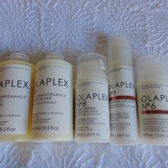 Olaplex Set No.4, 5, 6, 8, 9 Bond Maintenance Shampoo 8.5fl.Oz/250ml Repairs, Strengthens & Nourishes Bond Maintenance Conditioner 8.5fl.Oz/250ml Repairs, Strengthens & Nourishes Bond Smoother Leave-In Styling Treatment 3.3fl.Oz/100ml Adds Moisture, Strengthens & Reduces Frizz For Up To 72hr Bond Intense Moisture Mask 3.3fl.Oz/100ml Moisturizes, Smooths & Adds Body And Shine Bond Protector Nourishing Hair Serum 3.0fl.Oz/90ml Antioxidant-Rich Serum Improves Manageability, Smooths And Protects All Olaplex Set, Travel Hairstyles, Hair Serum, Nourishing Hair, Hair Repair, Shampoo Conditioner, Leave In, All Hair Types, Hair Oil