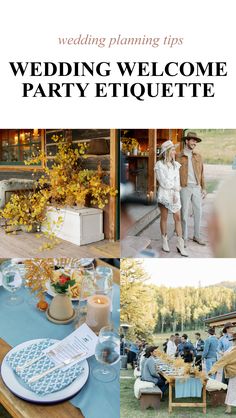 the wedding welcome party etiquette is featured in this postcard for an article