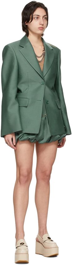 We11done: Green Chain Miniskirt | SSENSE Basic Blazer, Green Wool, Curb Chain, Accessories For Women, Luxury Streetwear, Logo Embroidered, North America, Mid Rise, Gold Tones