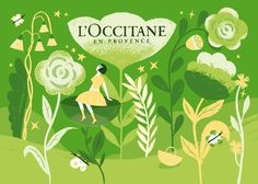 the cover of l'occitane en proven, with an illustration of a woman in a yellow dress surrounded by flowers