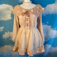 This Kawaii Nwt Never Worn Blush Pink Dress Is From Popular Jfashion Brand Liz Lisa! (Lizlisa) Features White Flowers On A Soft Off The Shoulder Knitted Dress, Full Lining Inside With Stretch Waist ^.^ Thicker Fabric Perfect For Cold Spring Weather :)  ~~~Size Japan [0]: Best Fits A Size Small Or Medium Depending On Your Measurements~~ Ask Me About Restocks & Iso! Ships From A Smoke Free Home Similar To Jfashion / Jstyle Brands: Amavel, Ank Rouge, Axes Femme, Baby The Stars Shine Bright, Dear My Feminine Beige Winter Dress, Cute Beige Mini Length Dress, Cottagecore Mini Dress For Party, Cottagecore Party Dresses For Spring, Cottagecore Mini Party Dress, Spring Party Cottagecore Dresses, Cute Beige Mini Dress For Spring, Beige Long Sleeve Mini Dress For Garden Party, Cute Cream Mini Length Dresses