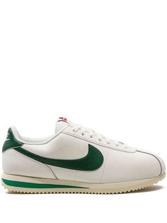 white/green leather signature Swoosh logo detail logo patch at the tongue branded heel counter round toe front lace-up fastening branded insole flat rubber sole These styles are supplied by a premium sneaker marketplace. Stocking only the most sought-after footwear, they source and curate some of the most hard to find sneakers from around the world. Nike Cortez Green, Nike Cortez White, Green Sneakers, Swoosh Logo, Iconic Bags, Men's Footwear, Green Outfit, Nike Cortez, Flat Boots