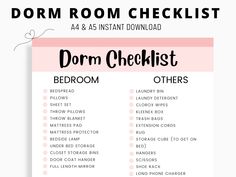 dorm checklist with the words dorm checklist on it