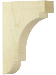 an unfinished wooden shelf bracket on a white background