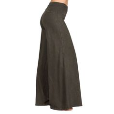 Proudly made in the USA Our Women's Cotton Wide Leg Palazzo Pants are made with ultra-soft mineral-washed cotton blended with spandex for the perfect amount of stretch. Their wrinkle-free, non-pilling fabric and fold-over waist make them suitable for work, lounge, or travel and they are machine washable for easy care. Enjoy all-day comfort with soft, stylish palazzo pants made in the USA. Wide Leg Fold Over Waist Mineral Washed Cotton/Spandex Stretchy Soft Work, Lounge, Travel Wrinkle-free Non-p Fold Over Pants, Work Lounge, America Outfit, Wide Leg Palazzo Pants, Dream Style, Palazzo Pants, Moss Green, Wrinkle Free, Fold Over