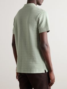 DESIGNED BY MR PORTER. Mr P.'s collections are filled with well-made, modern styles you can build your wardrobe around. This polo shirt is cut from organic cotton-piqué knitted with textured barre stripes. This product was made to Last Longer from Considered Materials. Mr P. is on a journey to reduce its environmental impact by creating more responsible collections, designed with longevity in mind. Find out more about our Craftsmanship Code here. Notes Design, Mr Porter, Plain Tshirt, Pique Polo Shirt, Mens Polo Shirts, Fashion News, Polo Shirt, Organic Cotton, Stripes