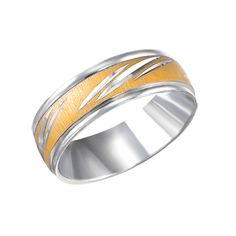 a wedding band with two tone gold inlays