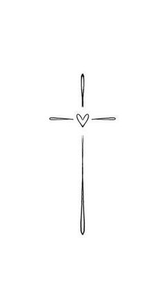 a cross with a heart on it and a fork in the middle, drawn by hand