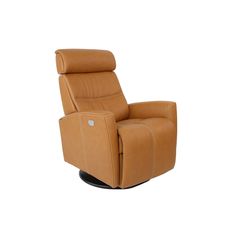 the reclining chair is shown in tan leather