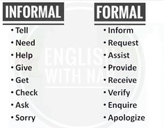 an info sheet with the words formal and informal