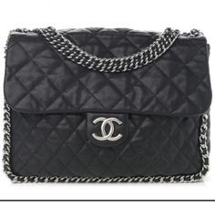 Beautiful Authentic Chanel Washed Lambskin Quilted Maxi Chain Around Flap In Black. Chanel Jumbo, Chanel Chain, Chanel Bags, Chanel Bag, Limited Time, Black Color, Chanel, Bag Lady, Shoulder Bag