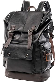 Large Casual Men's Leather Laptop Backpack Vintage Travel Rucksack for College #ad Cool Backpacks For Men, Leather Backpacks School, Business Bags Men, Leather Travel Backpack, Vintage Leather Backpack, Laptop Bag Men, Leather Backpack For Men, Laptop Travel Bag, Mens Backpack Travel