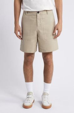 Designed for all-day comfort, these straight-leg chino shorts are made from pure cotton and feature handy pockets for your essentials. Zip fly with button closure Front slant pockets 100% cotton Machine wash, dry flat Imported Beige Cotton Cargo Shorts With Belt Loops, Relaxed Fit Shorts With Straight Hem For Summer, Relaxed Fit Summer Shorts With Straight Hem, Summer Shorts With Relaxed Fit And Straight Hem, Beige Cotton Cargo Shorts With Patch Pockets, Beige Cotton Bermuda Cargo Shorts, Beige Relaxed Fit Bermuda Shorts For Work, Cotton Bermuda Shorts For Work, Beige Cotton Cargo Shorts For Spring