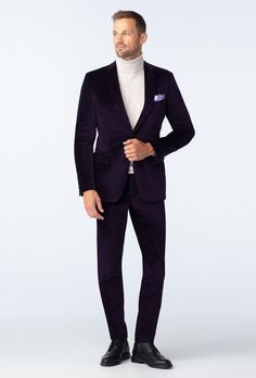 The history of the velvet suit is as rich as the fabric itself. Worn by royalty for centuries before being co-opted by urban bohemians in the 70s and 80s. The list goes on and on. What better way to join the legacy than with the Harford Velvet Suit? Custom Blazers, Purple Velvet Blazer, Custom Blazer, Custom Suits Men, Gray Suits, Navy Suits, Purple Suit, Suits Black, Velvet Purple