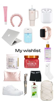 the words my wishlist are surrounded by various items including shoes, cosmetics and other things