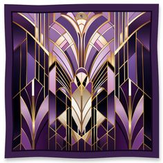 Jewels of Art Deco - Amethyst Reflection Silk Scarf Art Deco Style Fashion, Art Deco Objects, Style Art Deco, Art Deco Designs, Purple Art Deco, Art Deco Interiors, Art Deco Square Pattern, Art Deco Peacock Feather, Art Deco Color Palette