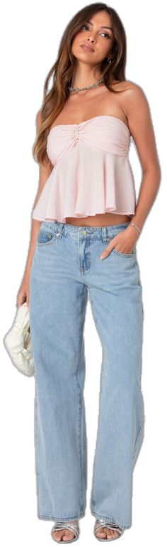 High Waist Trendy Tube Top For Summer, High Waist Tube Top For Summer Day Out, Flirty Cropped Tube Top For Summer, Casual Bandeau Bottoms For Beach Season, Chic Strapless Bottoms For Beach Season, Pink Strapless Top, Slim Fit Cargo Pants, Wwe T Shirts, Flannel Sweatshirt