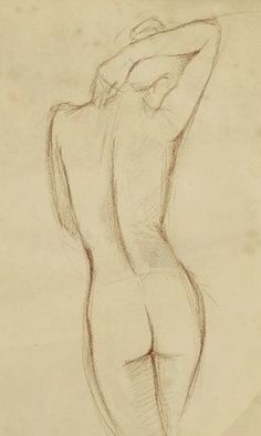 a drawing of a woman's back with her hands behind her head