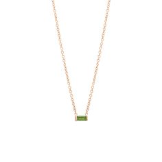 Zoë Chicco 14k Gold Peridot Baguette Necklace | August Birthstone Baguette Pendant, August Birthstone Ring, Baguette Necklace, Jewelry Photography Styling, Wardrobe Goals, Peridot Jewelry, Cable Chain Necklace, Peridot Necklace, Jewelry Tattoo