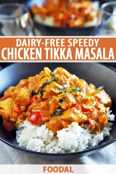 chicken tikka masala with rice in a bowl