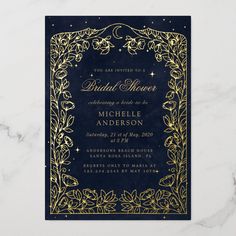 a black and gold bridal shower party card