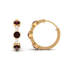 Product Details Behold the allure of these Hinged Hoop Earrings, adorned with Brilliant Round Cut Garnet gems, carefully set in a Bezel Setting. The addition of Diamond accents creates a truly captivating and breathtaking look. These earrings exude a sense of luxury and elegance. Embrace the enchanting appeal of this stunning combination, guaranteed to make a statement and enhance your beauty on any occasion. Product Information SKU SHP-EARRINGS032210742 Length 15 mm Width 3.8 mm Height 15 mm We Luxury Elegant Hoop Earrings With Bezel Setting, Luxury Hoop Earrings With Bezel Setting, Garnet Gem, Enhance Your Beauty, Signature Jewelry, Timeless Jewelry, Conflict Free Diamonds, Bezel Setting, Free Jewelry