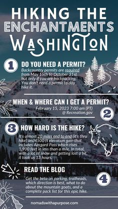 a poster with information about hiking the enchantments washington