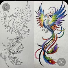 two different colored tattoos on white paper