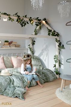 Calming Childs Room, Garden Bedroom Kids, Toddler House Bed Girl, Kids Cottage Bedroom, Green Toddler Room Girl, Whimsical Toddler Girl Room, Nature Themed Kids Room, Cottage Core Kids Room, House Bed Girls Room