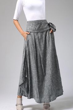 Linen Wrap Skirt, Long Wrap Skirt, Skirt Asymmetrical, Skirt Linen, Plus Size Skirt, Tailored Clothes, Belle Silhouette, Grey Skirt, Handmade Skirts